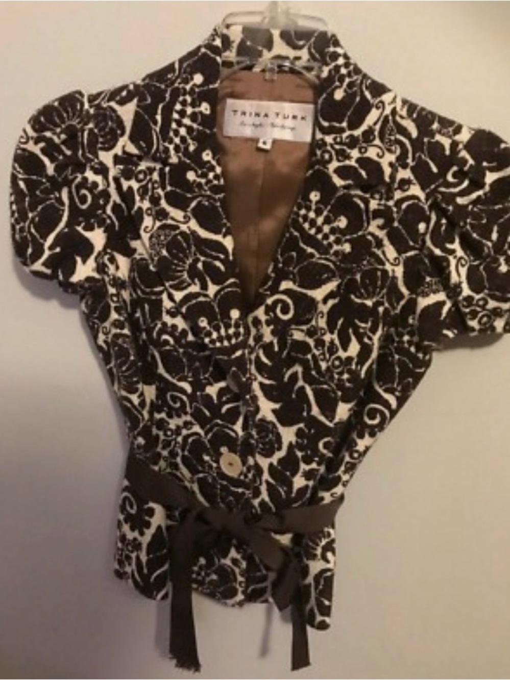 Trina Turk Black and Cream Floral Tie-Waist Blouse